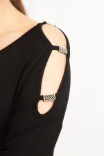 Kadın Siyah Büyük Beden Omuz Dekolteli Bluz