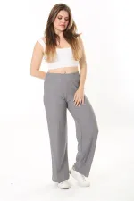 Kadın Büyük Beden Gri Beli Lastikli Bürümcük Pantolon 65N37888