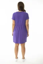Kadın Büyük Beden Mor Beli Tünel Bağcıklı Düşük Kollu Tunik Elbise 65N36919