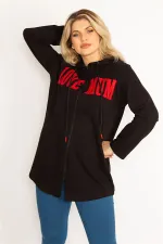 Kadın Siyah Kapşonlu Ön Fermuar Ve Baskı Detaylı Sweatshirt 65N34681