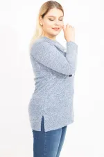 Kadın Mavi Yün Viskon Kumaş Aplike Ve Yan Yırtmaç Detaylı Tunik 65N35449