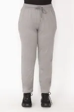 Kadın Gri Beli Lastik Ve Kuşgözü Kaytan Detaylı Cepli Spor Pantolon 65N29152