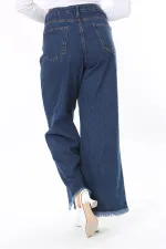 Kadın Büyük Beden Lacivert Yıkama Efektli Kup Ve Yırtmaç Detaylı Kot Pantolon 65N38077