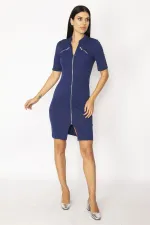 KADIN SAKS ÖN FERMUARLI OFİS ELBİSE