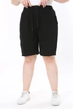 Kadın Büyük Beden Siyah Beli Lastikli 4 Cepli Kot Şort 65N38068