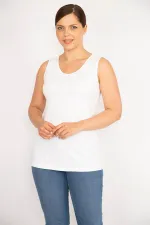 Kadın Büyük Beden Kemik Bisiklet Yakalı Kolsuz Bluz 65N37273