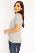 Kadın Gri Yumoş Kumaş Kısa Kollu Bluz 65N34939