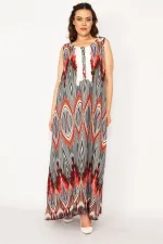 Kadın Gri Ön Pat Düğme Ve Dantel Detaylı Javanez Viskon Elbise 65N33208