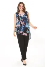 Kadın Büyük Beden Lacivert Şifon Pelerinli Tulum 65N37909