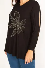 Kadın Bordo Kol Dekolteli Taş Detaylı Bluz 65N34764