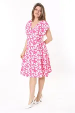 Kadın Pembe Anvelop Yakalı Yan Bağcıklı Bürümcük Elbise 65N37779