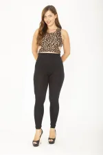 Kadın Büyük Beden Siyah Geniş Korsaj Kemerli Tayt 65N36978