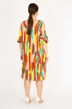 Kadın Fujya Büyük Beden Omuz Dekolteli Dokuma Viskon Kumaş Yan Cepli Elbise