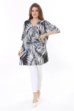 Kadın Büyük Beden Renkli Göğsü Toka Büzgülü V Yakalı Kısa Kollu Tunik 65N37796