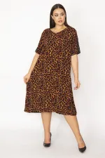 Kadın Leo Dantel Detaylı V Yakalı Leopar Desenli Elbise 65N29933