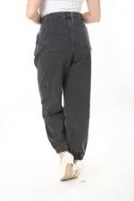 Kadın Büyük Beden Füme Kargo Cepli Paçası Lastik Detaylı Kot Pantolon 65N38028