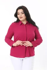 Kadın Büyük Beden Fujya Gizli Pat Ön Düğmeli Bluz 65N38019
