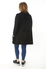 Women's Plus Size Black Front Lacquered Printed Hooded Casual Cut Sweatshirt 65N37118