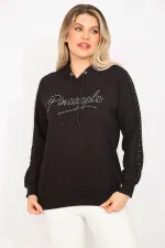 Kadın Siyah Taş Ve Dantel Detaylı Kapşonlu Sweatshirt   65N35309