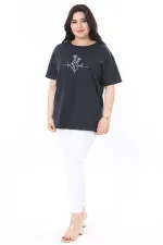 Kadın Büyük Beden Gül Kurusu Bisiklet Yakalı Kısa Kollu Bluz 65N38006