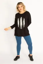 Kadın Siyah Taş Ve Baskı Detaylı Bluz 65N34713