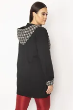 Kadın Bordo Ekose Desen Detaylı Kapşonlu Mont 65N29568