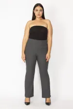 Kadın Bordo Kendinden Çizgili Strech Geniş Paçalı Pantolon 65N28669