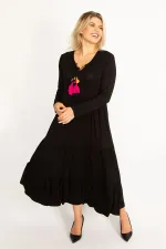 Kadın Fujya Yaka Detaylı Uzun Kollu Katlı Elbise 65N34514