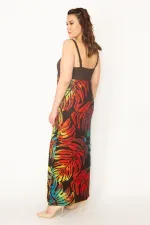 KADIN RENKLİ ARKA GİPE LASTİKLİ BOY AYAR ASKILI RENKLİ UZUN ELBİSE