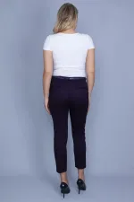 Kadın Bordo Arka Süs Flota Ve Yan Cepli Kemer Aksesuarlı Kumaş Pantolon 65N24040