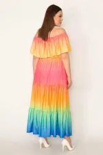 KADIN RENKLİ YAKASI LASTİK VE VOLAN DETAYLI KATLI ELBİSE