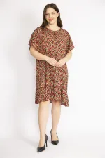 Kadın Bordo Büyük Beden Bisiklet Yakalı Etek Ucu Katlı Elbise