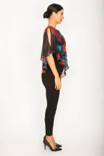 KADIN SİYAH ÜST KISMI ŞİFON PELERİN DETAYLI TULUM