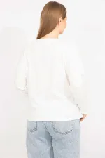 Kadın Kemik Büyük Beden Pamuklu Kumaş Kapri Kol Baskılı Bluz 65N35563