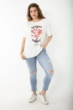 Kadın Büyük Beden Kemik Ön Baskılı Kısa Kollu Bluz 65N37241