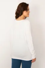 Kadın Beyaz Pamuklu Kumaş Bisiklet Yakalı Bluz 65N34238