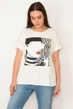 KADIN BEYAZ PAMUKLU KUMAŞ SİM VE BASKI DETAYLI BLUZ