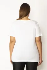 Kadın Beyaz Pamuklu Kumaş Kalp Baskılı Bluz 65N28156