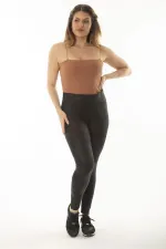 Kadın Büyük Beden Siyah Yılan Desenli Geniş Kemerli Tayt 65N37056