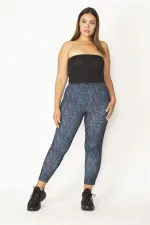 Kadın Petrol Yan Şeritli Desenli Tayt Pantolon 65N27937