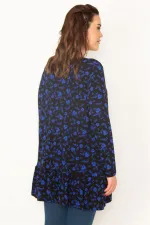 Kadın Saks Ön Pat Düğmeli Etek Ucu Katlı Tunik 65N32773