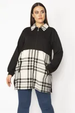 Kadın Bej Ekose Desen Detaylı Fermuarlı Cepli Mont 65N29569