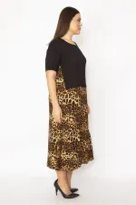 Kadın Kahve Etek Kısmı Desenli Katlı Elbise 65N29531
