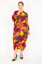 Kadın Fujya Büyük Beden Dokuma Viskon Kumaş Ön Boy Düğmeli Elbise