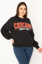 Kadın Siyah Nakış Detaylı Ribanalı Sweatshirt 65N31390