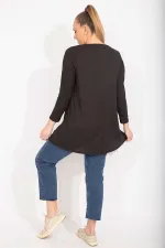 Kadın Antrasit Rahat Kesim Kaşkorse Kumaş Yakası Kuşgözü Bağcık Detaylı Uzun Tunik 65N35499