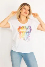 Kadın Beyaz Ön Baskılı Kolları Ribanalı Bluz 65N34715