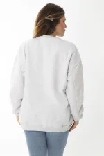 Women's Plus Size Gray Ruffled Swatshirt 65N37009