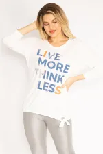 Kadın Kemik Önü Taş Ve Baskılı Yan Bağcık Detaylı Uzun Kollu Bluz 65N35350