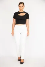 Kadın Büyük Beden Kemik Yüksek Bel Yan Kemer Lastikli Likralı 5 Cepli Kot Pantolon 65N37894